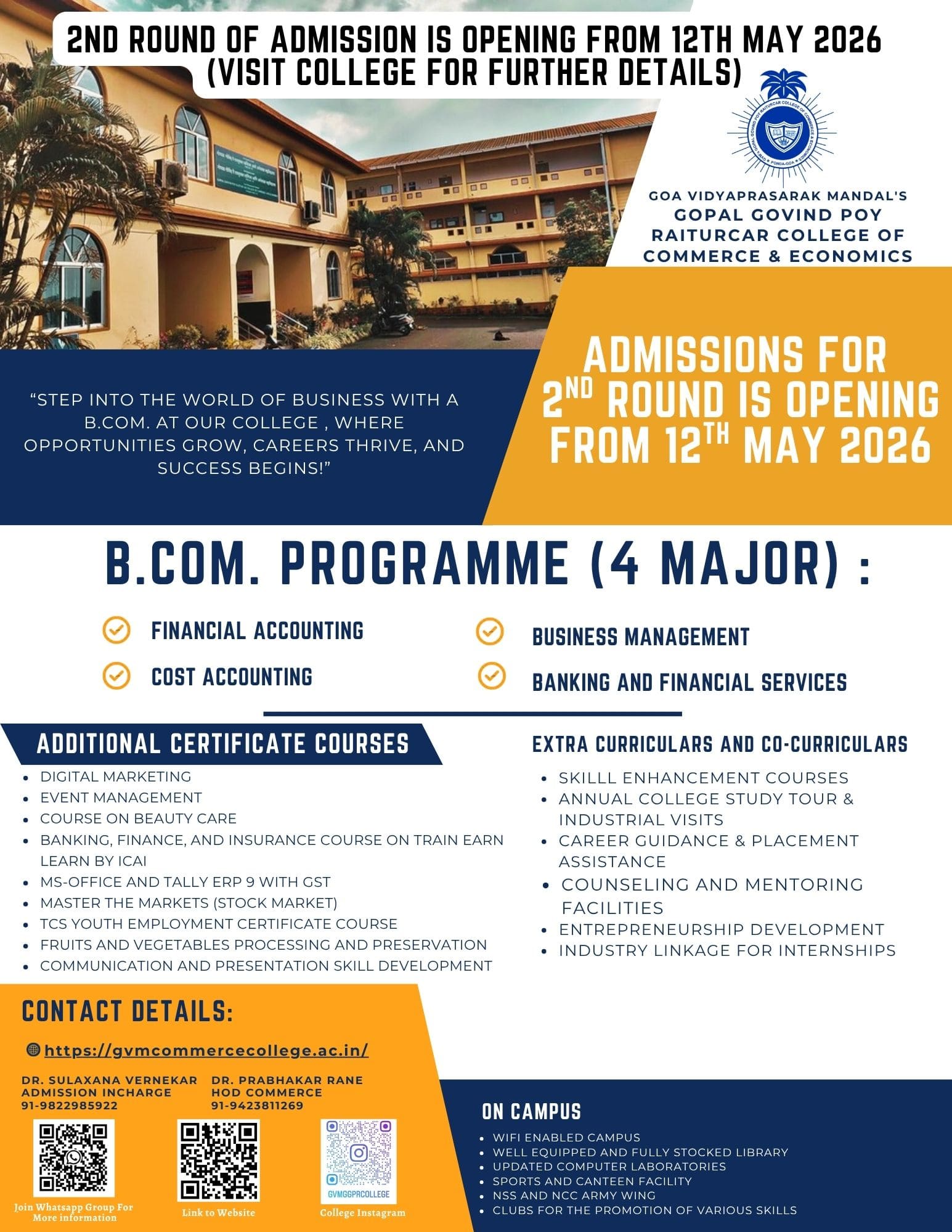 BCom Second Round Admission Flyer